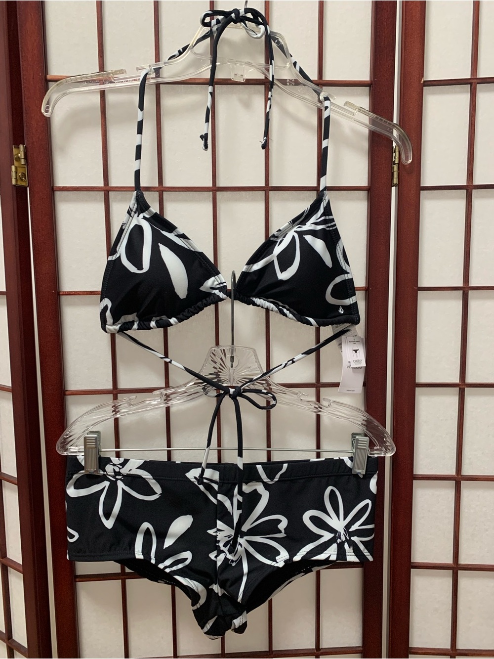 Volcom Black & White Floral Triangle Bikini Set